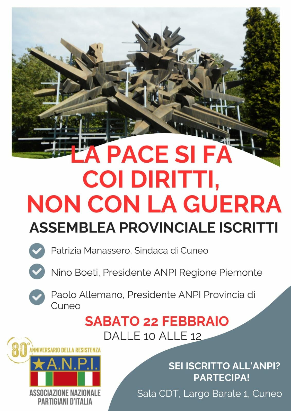 La pace si fa coi diritti, non on la guerra - Assemblea provinciale degli iscritti - sabato 22/02/2025, ore 10:00 - 12:00